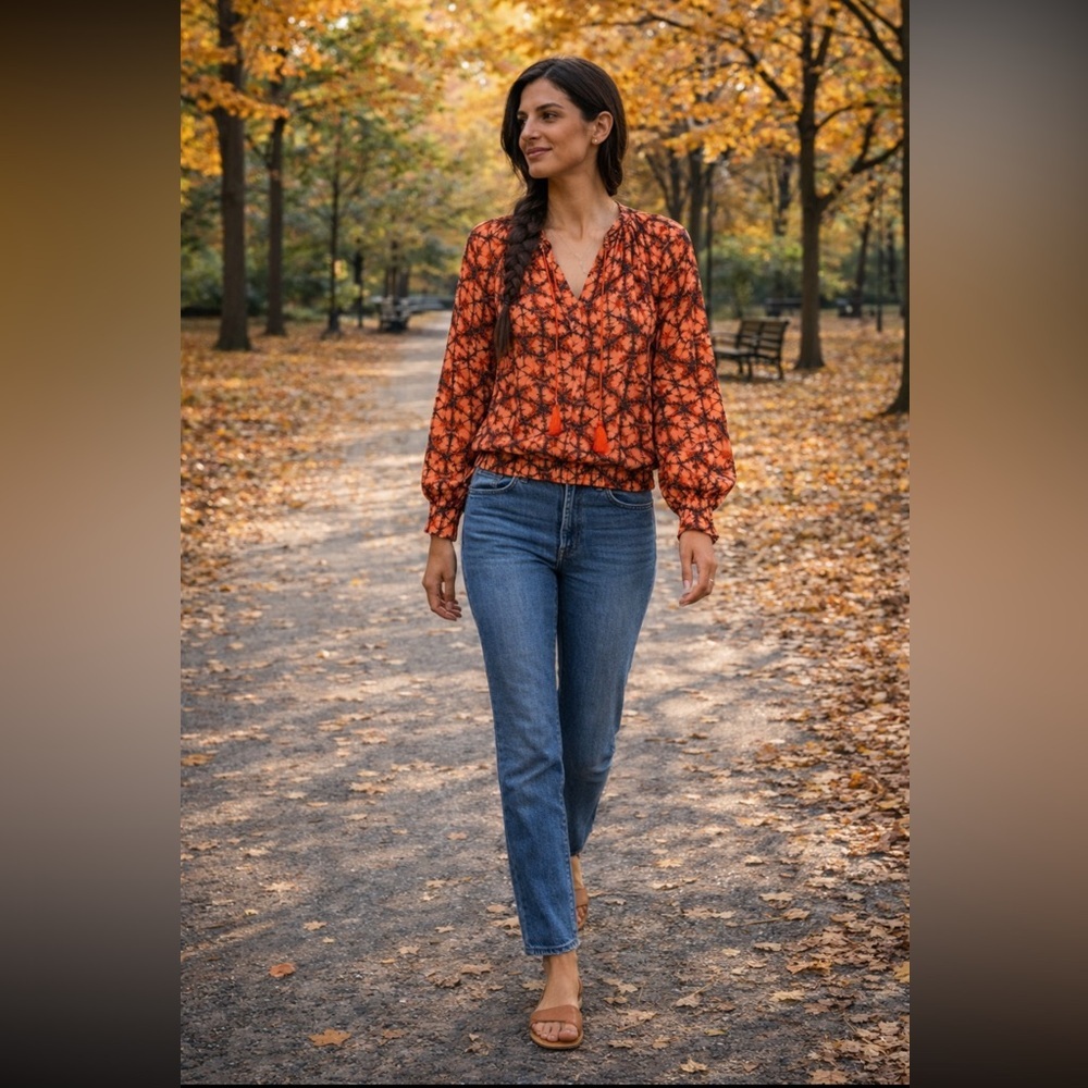 ANTHROPOLOGIE Porridge Elisabeth  Peasant Blouse Size L.